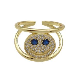 copper Emoji Ring paved zircon, gold plated, approx 14.5mm, 18mm dia [FN27813]