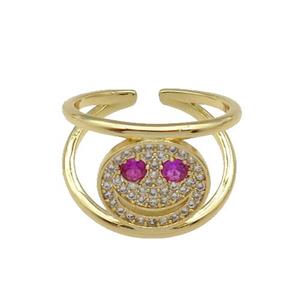 copper Emoji Ring paved zircon, gold plated, approx 14.5mm, 18mm dia [FN27814]