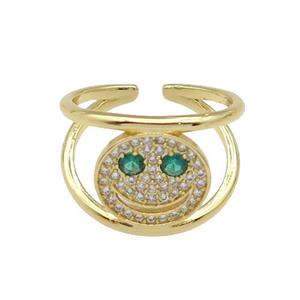 copper Emoji Ring paved zircon, gold plated, approx 14.5mm, 18mm dia [FN27815]