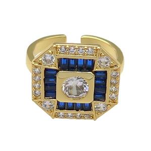 copper Ring paved zircon, blue, gold plated, approx 17mm, 18mm dia [FN27817]