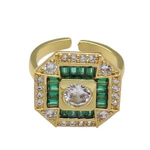 copper Ring paved zircon, green, gold plated, approx 17mm, 18mm dia [FN27819]