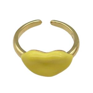 copper Ring with yellow enamel Lip, gold plated, approx 8-14mm, 18mm dia [FN27821]