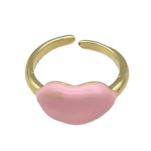 copper Ring with pink enamel Lip, gold plated, approx 8-14mm, 18mm dia [FN27822]