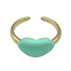 copper Ring with green enamel Lip, gold plated, approx 8-14mm, 18mm dia [FN27823]