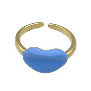copper Ring with blue enamel Lip, gold plated, approx 8-14mm, 18mm dia [FN27824]