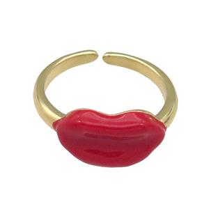 copper Ring with red enamel Lip, gold plated, approx 8-14mm, 18mm dia [FN27825]