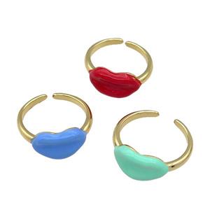 copper Ring with enamel Lip, gold plated, mixed, approx 8-14mm, 18mm dia [FN27826]