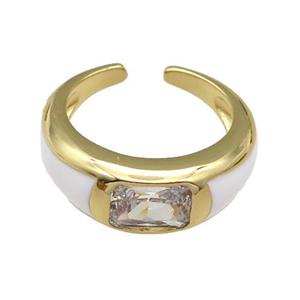copper Ring paved zircon with white enamel, gold plated, approx 8mm, 18mm dia [FN27827]