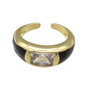 copper Ring paved zircon with black enamel, gold plated, approx 8mm, 18mm dia [FN27828]