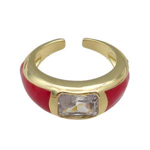 copper Ring paved zircon with red enamel, gold plated, approx 8mm, 18mm dia [FN27829]