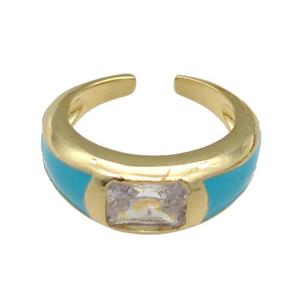copper Ring paved zircon with teal enamel, gold plated, approx 8mm, 18mm dia [FN27831]