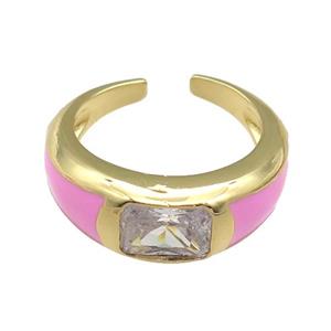 copper Ring paved zircon with pink enamel, gold plated, approx 8mm, 18mm dia [FN27832]