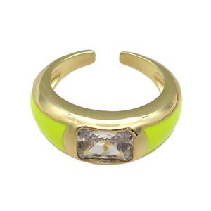 copper Ring paved zircon with yellow enamel, gold plated, approx 8mm, 18mm dia [FN27833]