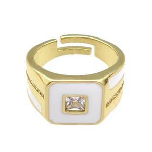 copper Ring paved zircon with white enamel, gold plated, approx 12mm, 18mm dia [FN27835]