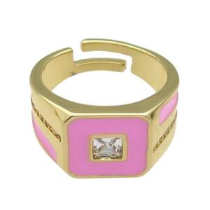 copper Ring paved zircon with pink enamel, gold plated, approx 12mm, 18mm dia [FN27837]