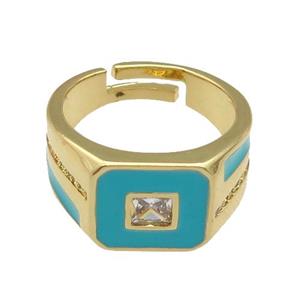 copper Ring paved zircon with teal enamel, gold plated, approx 12mm, 18mm dia [FN27838]