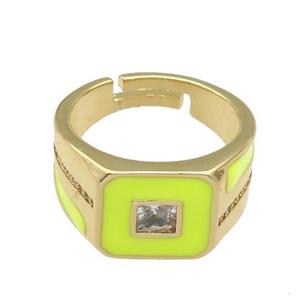 copper Ring paved zircon with yellow enamel, gold plated, approx 12mm, 18mm dia [FN27839]