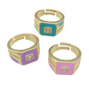 copper Ring paved zircon with enamel, gold plated, mixed, approx 12mm, 18mm dia [FN27841]
