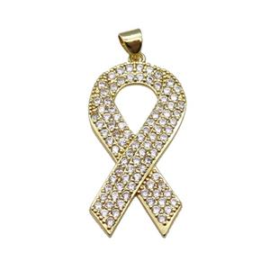 copper pendant paved zircon, Awarenness Ribbons, gold plated, approx 18-35mm [FN27848]