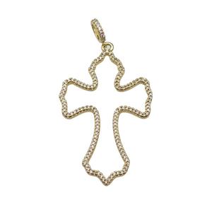 copper cross pendant paved zircon, gold plated, approx 31-50mm [FN27850]