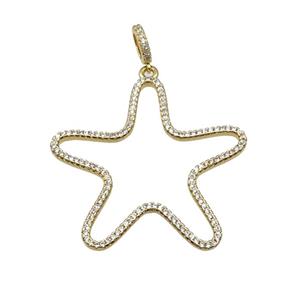 copper Star pendant paved zircon, gold plated, approx 40mm [FN27851]