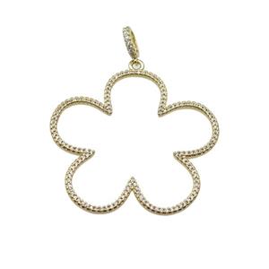copper Flower pendant paved zircon, gold plated, approx 43mm [FN27854]