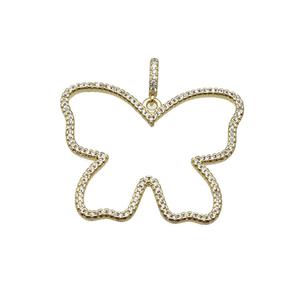 copper Butterfly pendant paved zircon, gold plated, approx 33-40mm [FN27855]