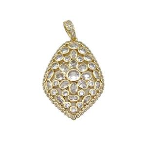 copper teardrop pendant paved zircon, gold plated, approx 26-36mm [FN27857]