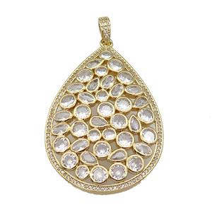 copper teardrop pendant paved zircon, gold plated, approx 36-50mm [FN27858]