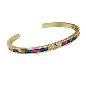 copper Bangles paved mix zircon, gold plated, approx 5mm, 50-63mm [FN27867]