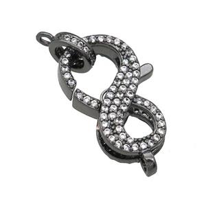 copper Lobster Clasp paved zircon, black plated, approx 12-20mm [FN27868]