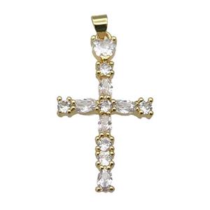 copper Cross pendant paved zircon, gold plated, approx 21-35mm [FN27869]