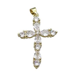copper Cross pendant paved zircon, gold plated, approx 23-33mm [FN27870]