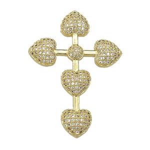 copper Cross pendant paved zircon, heart, gold plated, approx 30-45mm [FN27872]