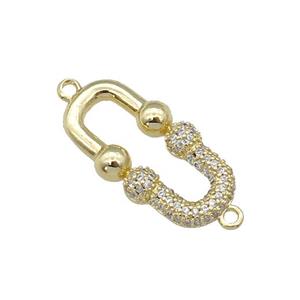 copper U-shape connector paved zircon, gold plated, approx 14-25mm [FN27874]