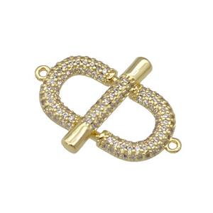 copper U-shape connector paved zircon, gold plated, approx 21-25mm [FN27875]