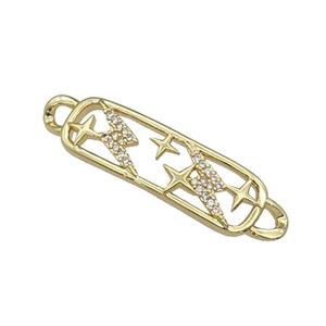 copper Lightning connector paved zircon, star, gold plated, approx 10-38mm [FN27879]