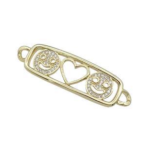 copper Emoji connector paved zircon, heart, gold plated, approx 12-45mm [FN27880]