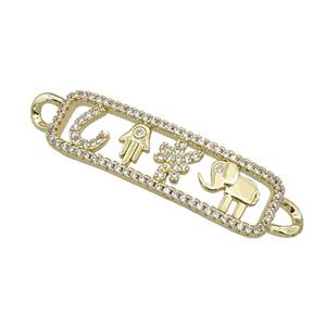 copper Symbols connector paved zircon, elephant, gold plated, approx 11-46mm [FN27882]