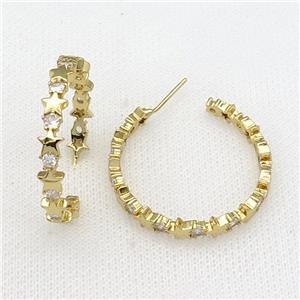 copper Stud Earrings paved zircon, star, gold plated, approx 5mm, 36mm dia [FN27884]