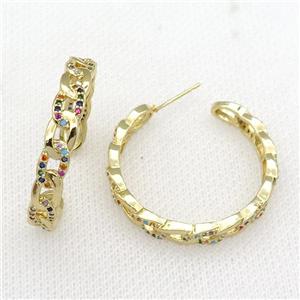 copper Stud Earrings paved zircon, infinity, gold plated, approx 6mm, 34mm dia [FN27890]