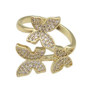 copper Rings paved zircon, butterfly, gold plated, approx 21mm, 18mm dia [FN27892]