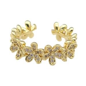 copper Flower Rings paved zircon, gold plated, approx 7mm, 18mm dia [FN27895]