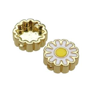 copper Sunflower beads with white enamel, gold plated, approx 11mm dia [FN27921]