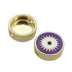 copper circle Eye beads with purple enamel, gold plated, approx 11mm dia [FN27931]