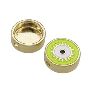 copper circle Eye beads with yellow enamel, gold plated, approx 11mm dia [FN27932]