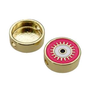 copper circle Eye beads with hotpink enamel, gold plated, approx 11mm dia [FN27934]