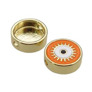 copper circle Eye beads with orange enamel, gold plated, approx 11mm dia [FN27935]