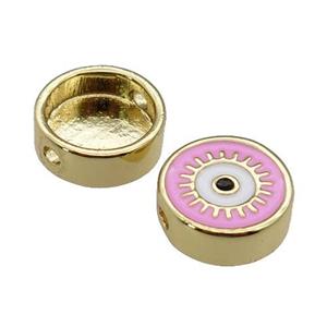 copper circle Eye beads with pink enamel, gold plated, approx 11mm dia [FN27936]
