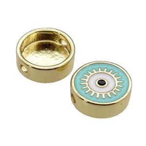 copper circle Eye beads with lt.green enamel, gold plated, approx 11mm dia [FN27937]